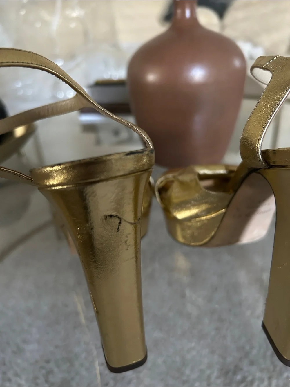 Jimmy Choo Metallic Gold Bow Block-Heel Sandals